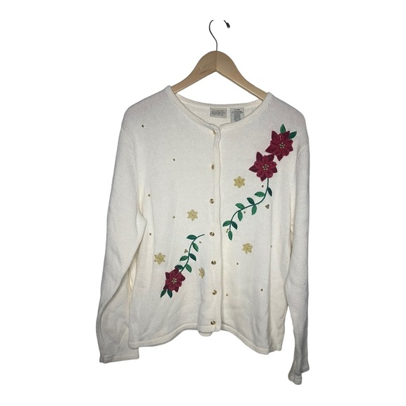 Classic Elements Sweaters - Vtg Poinsettia Christmas Sweater 16-18W Holiday